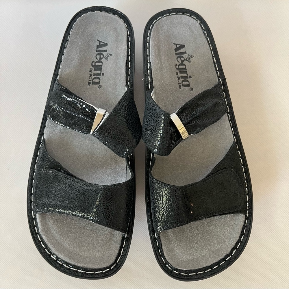 Alegria Karmen Black Leather Slide Sandals